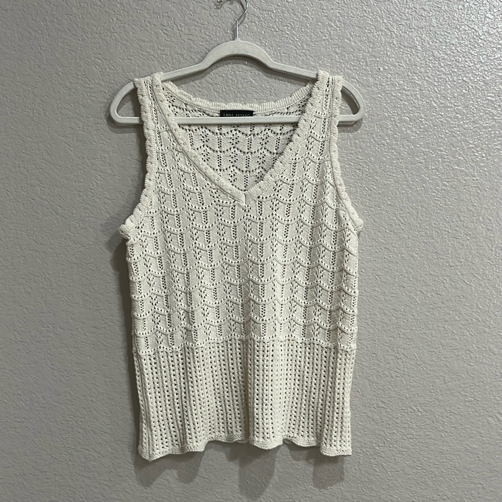 Lane Bryant Sleeveless V-Neck Pointelle Sweater Size 14/16 - Picture 3 of 11
